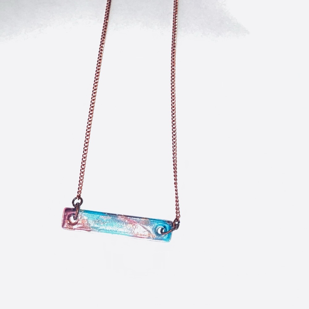 Elegant Blue and bronze Bar Necklace